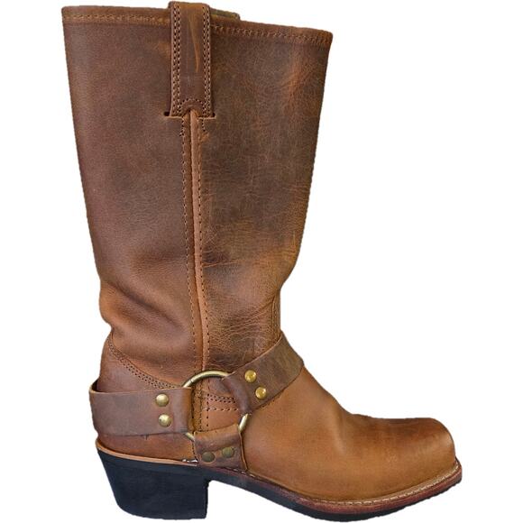 EUC Frye Tan Leather Harness 12R Mid Calf Square Toe Boots Engineer Biker 6M - Picture 2 of 16